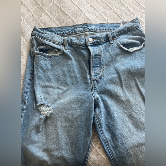 High Waisted Button Fly Slouchy Straight Ripped Cut Off Jeans Size 12, Regular - Picture 5 of 9